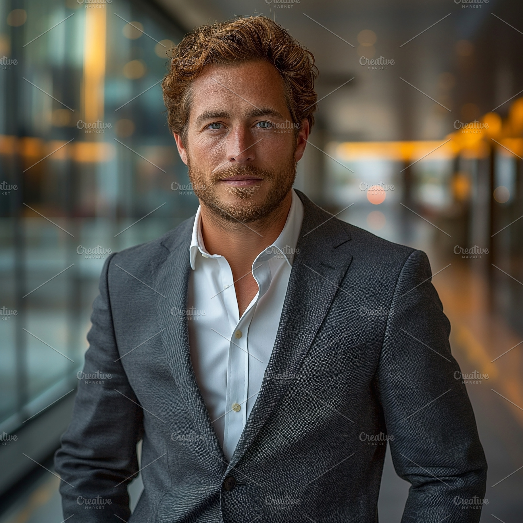Confident young Caucasian man in a stylish suit portrait, set in a modern urban, a Person Photo by ImageMir