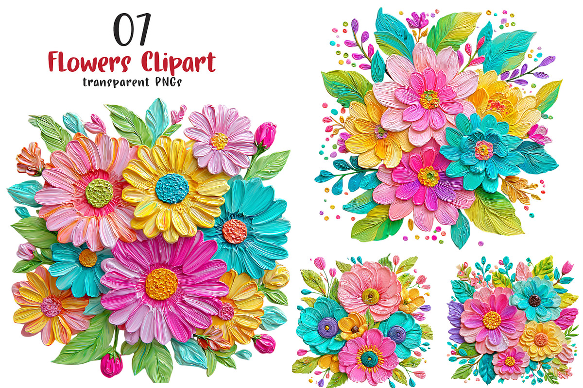 Watercolor Brushstroke Flowers PNG, an Illustration by SinaCreation (Photo 1 of 6)