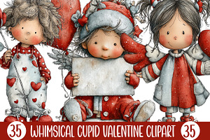 Whimsical Cupid Valentine Clipart, an Illustration by Designking