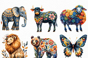 Watercolor Folk Art Animals Clipart, an Illustration by Craft Nest (Thumbnail 2 of 6)