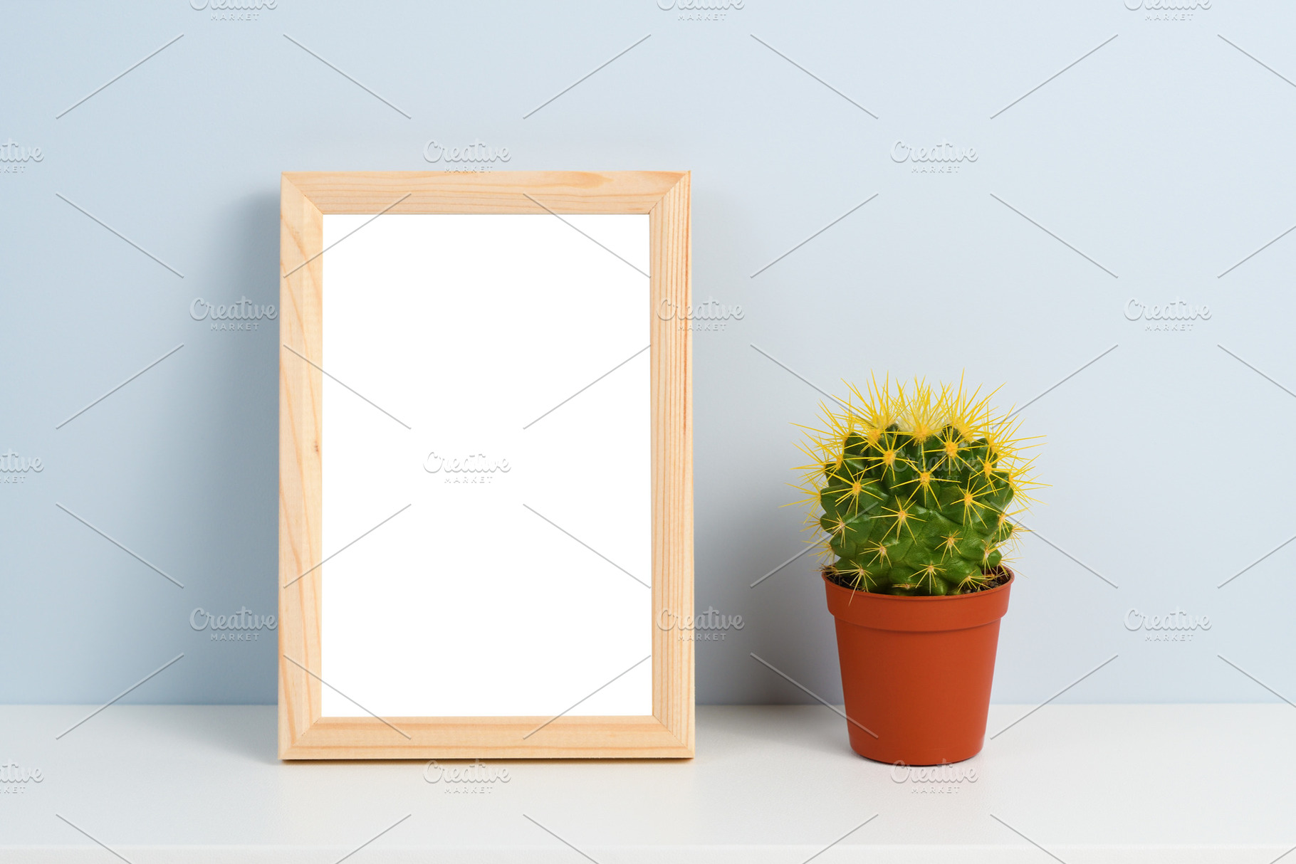Cactus in pot and wooden photo frame, an Abstract Photo by Anatoliy Sadovskiy