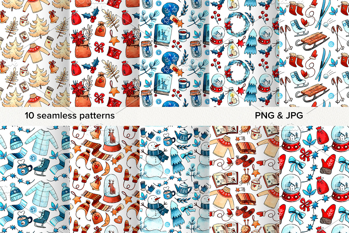 Winter watercolor patterns set, a Pattern Graphic by Ekaterina Goncharova (Photo 2 of 7)