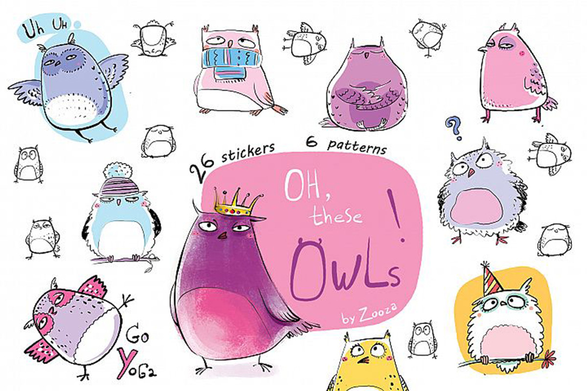 Oh, these Owls! - stickers pack, an Illustration by Zooza Art (Photo 1 of 6)