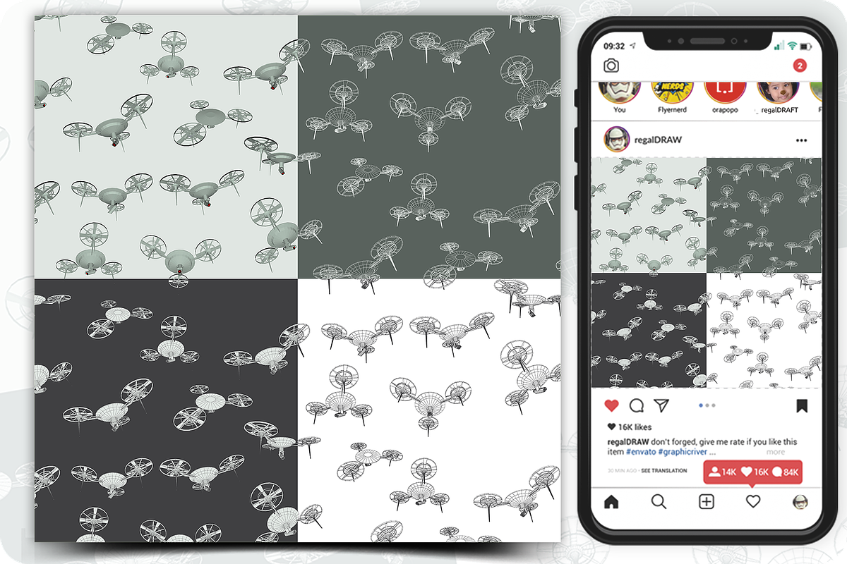Drone Seamless Pattern Set, a Pattern Graphic by regalDRAW (Photo 2 of 3)