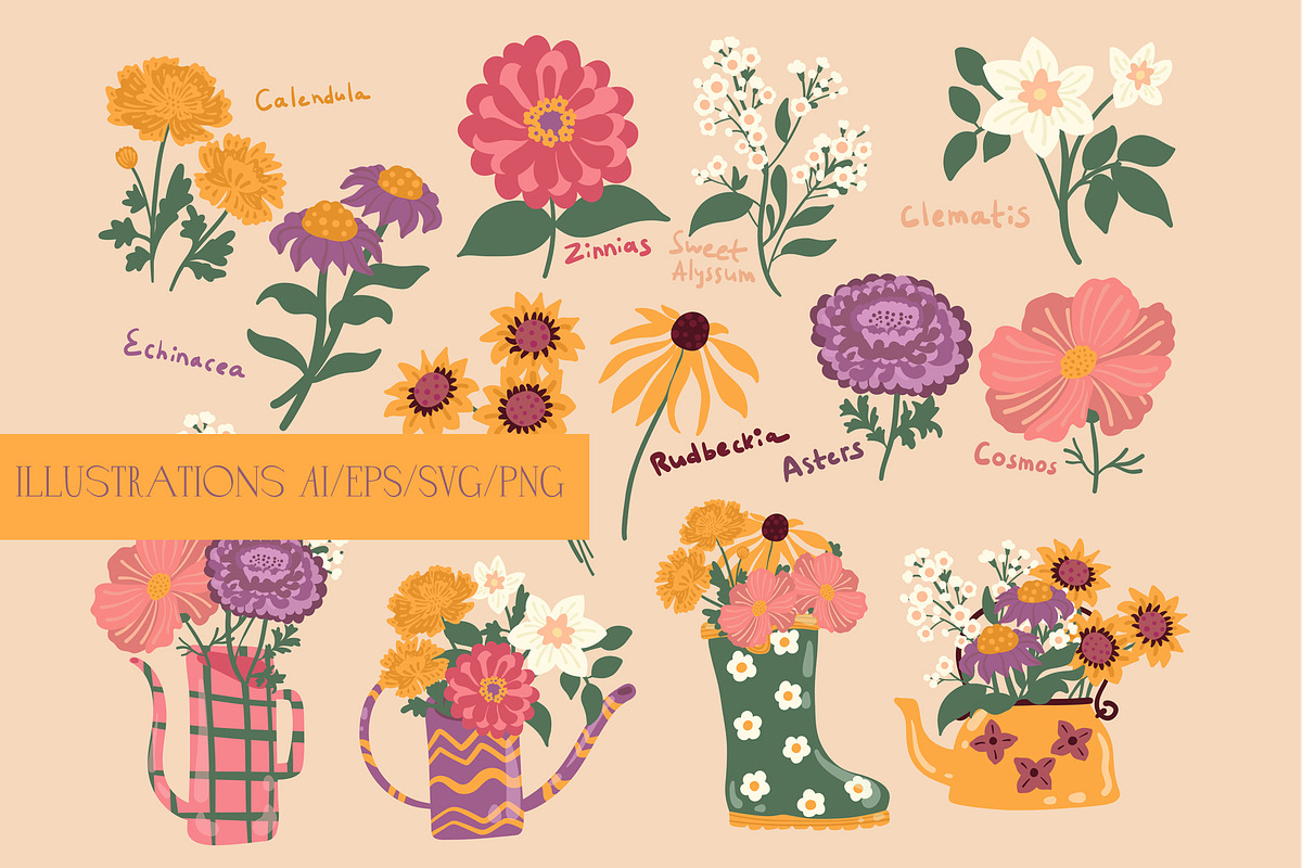 Garden Flowers patterns & clipart, a Pattern Graphic by Carpet Tapete Pretzel (Photo 2 of 15)