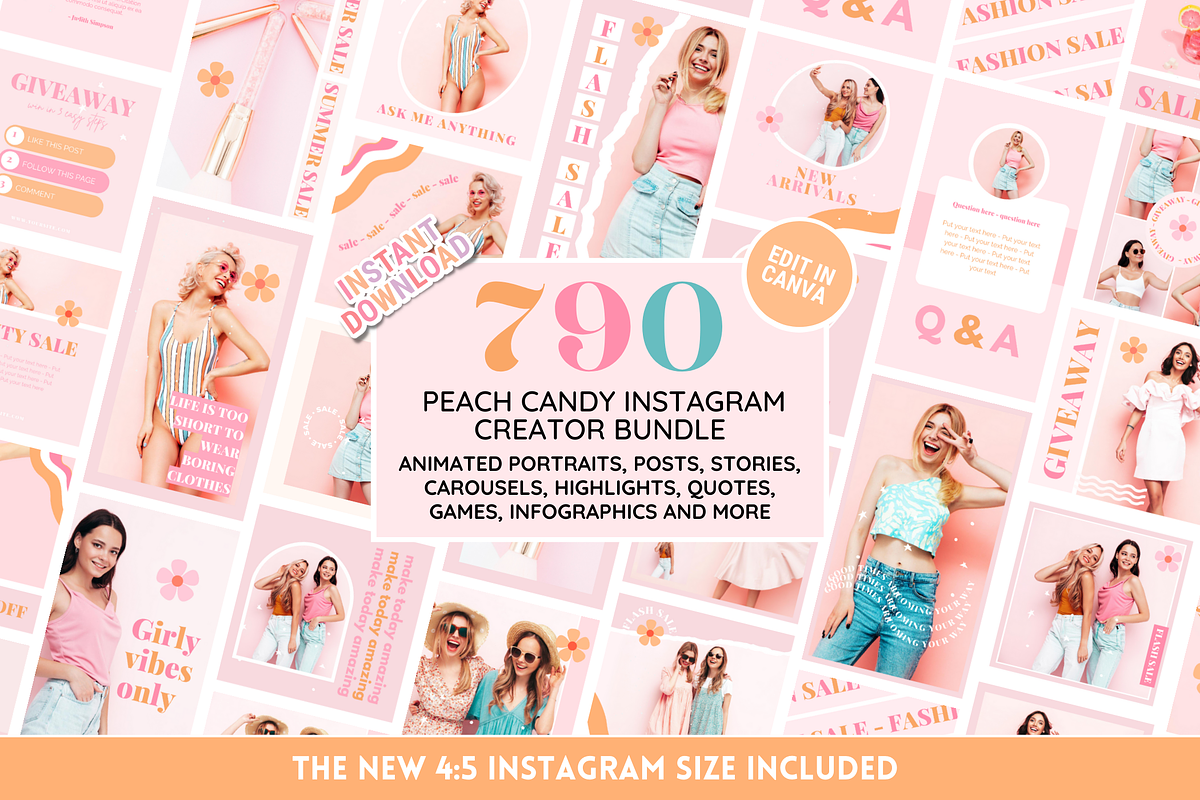 Peach Pink Instagram Templates, a Social Media Template by SunshineStudioBoutique (Photo 1 of 12)