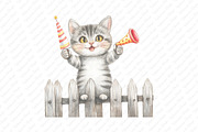 Watercolor Funny Cats on Fence PNG, an Illustration by Watercolor design (Thumbnail 12 of 12)