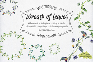 Watercolor wreath of leaves