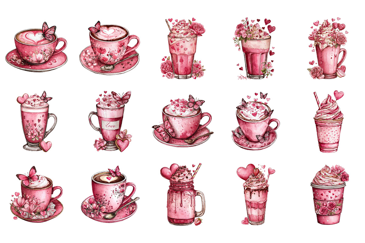 Valentines Day Coffee Cup Clipart, an Illustration by SinaCreation (Photo 2 of 11)