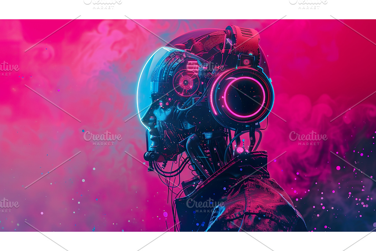 Futuristic Cyborg Headset with Neon, a Technology Illustration by Lermont51