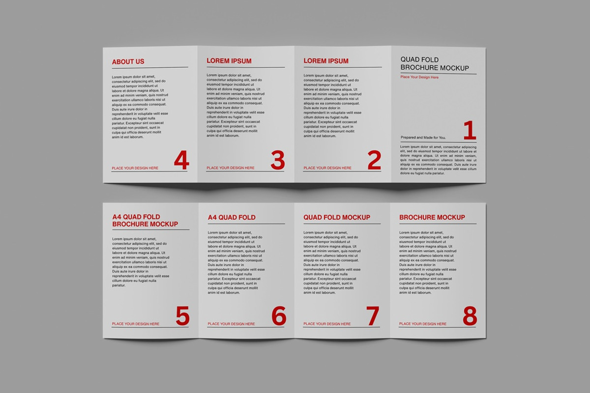 A4 Quad fold Brochure Mockup, an Advertising Mockup by AndikaGraphic (Photo 4 of 6)