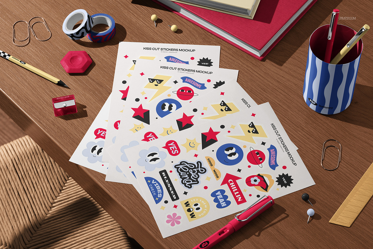Kiss Cut Stickers Mockup Set, a Merchandise Mockup by creatsy5 (Photo 9 of 10)