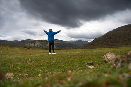 Happy man in the mountain
