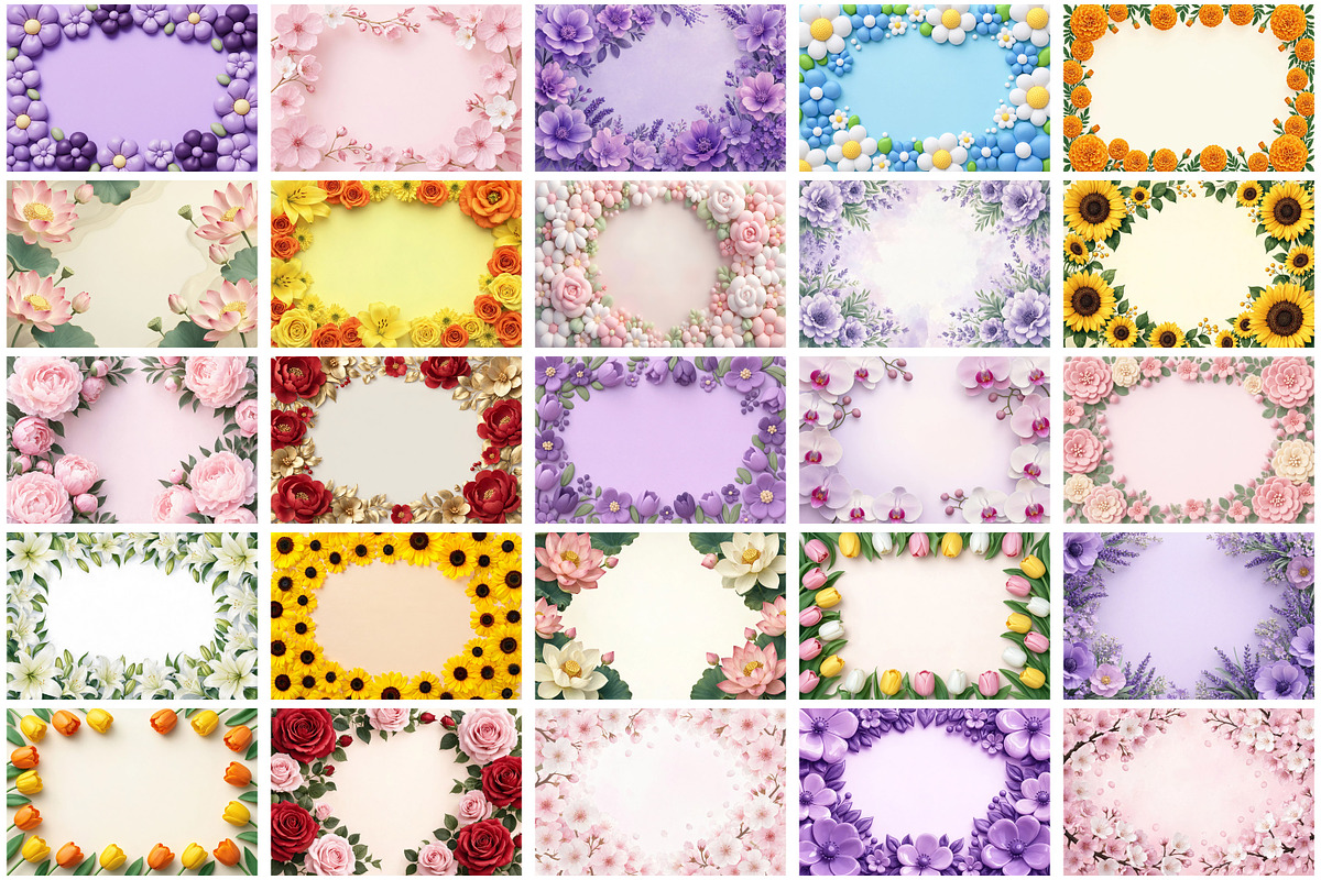 3D Flowers Border Background, a Background Graphic by Forhadx5 (Photo 6 of 9)
