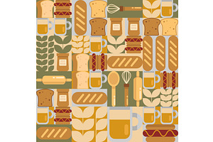 Bakery food pattern on geometric, a Food Illustration by art PVP - market