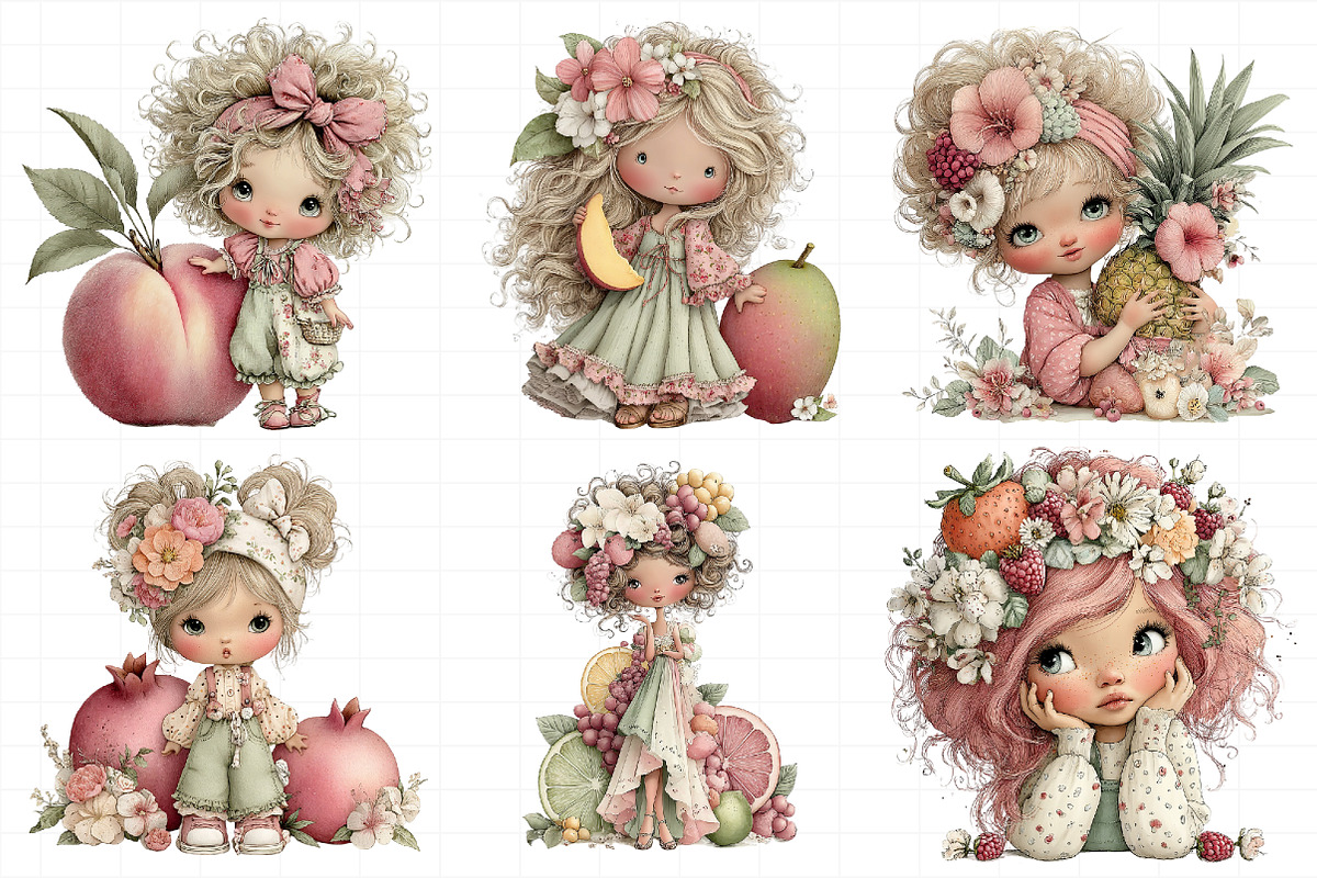 Whimsical Summer Fruit Girls Clipart, an Illustration by Daily.Designs (Photo 4 of 8)