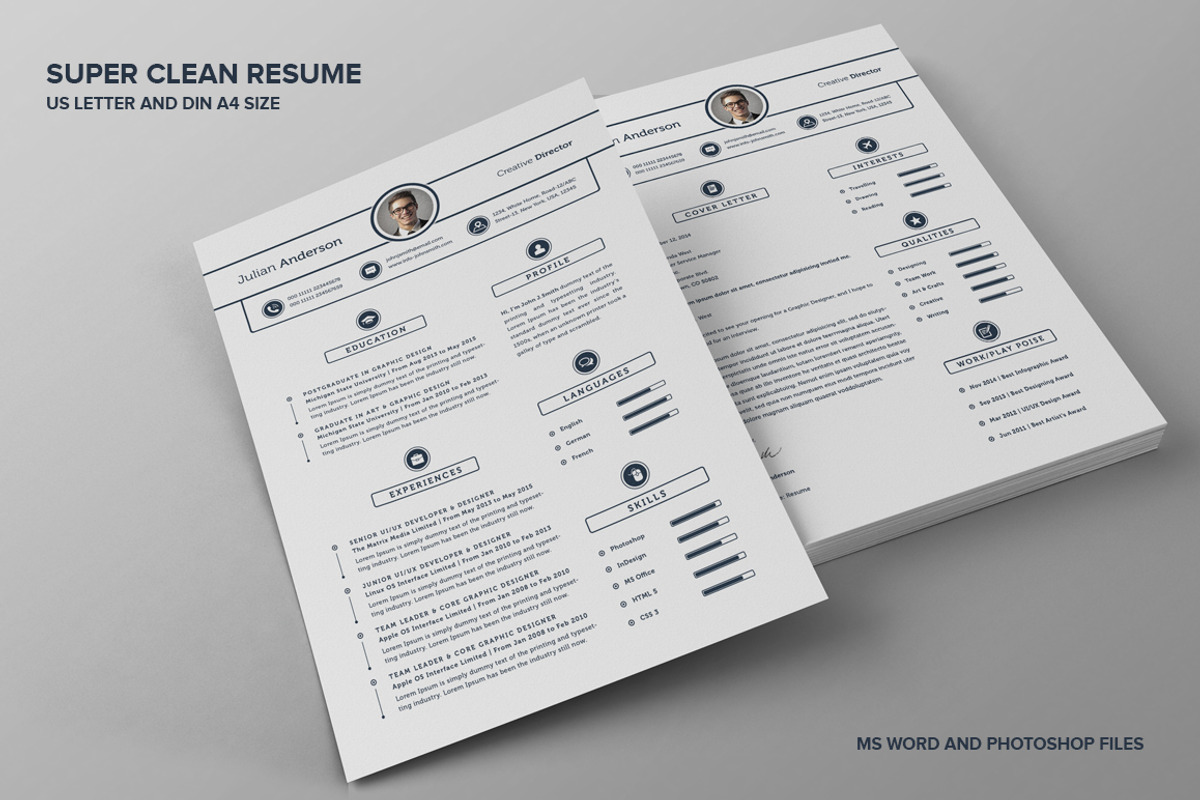 Super Clean Resume/CV - With MS Word, a Resume Template by SNIPESCIENTIST
