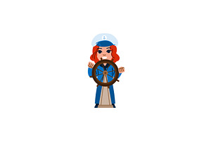Smiling sailor woman steering ship, a Transportation Illustration by pikepicture