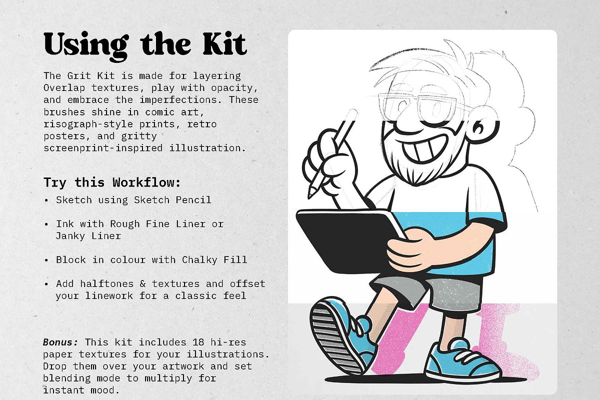 Grit Kit: Riso Screenprint Procreate, a Brush Add-On by Rebus Illustration (Photo 3 of 3)