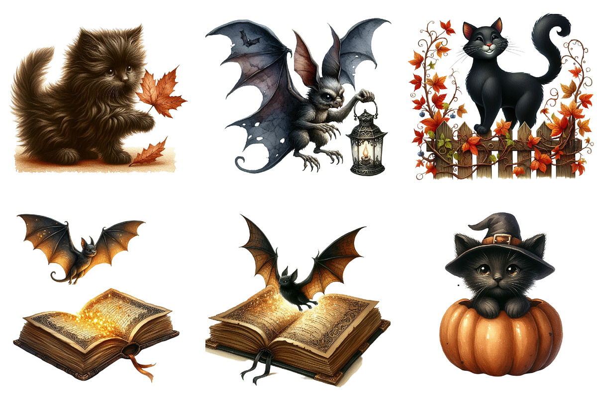 Vintage Halloween Cats and Bats, an Illustration by DreamArtGraphic (Photo 4 of 4)