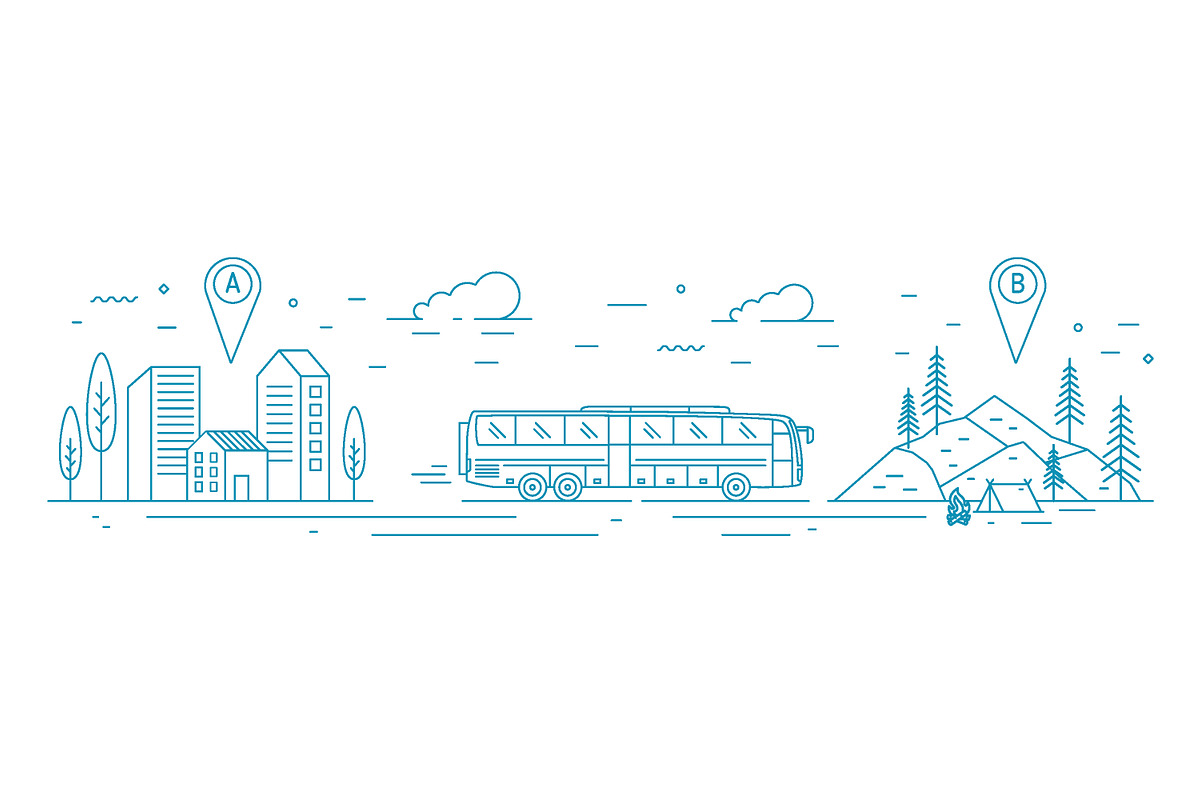 Bus travel, line art set, a Transportation Illustration by Good Studio (Photo 4 of 4)