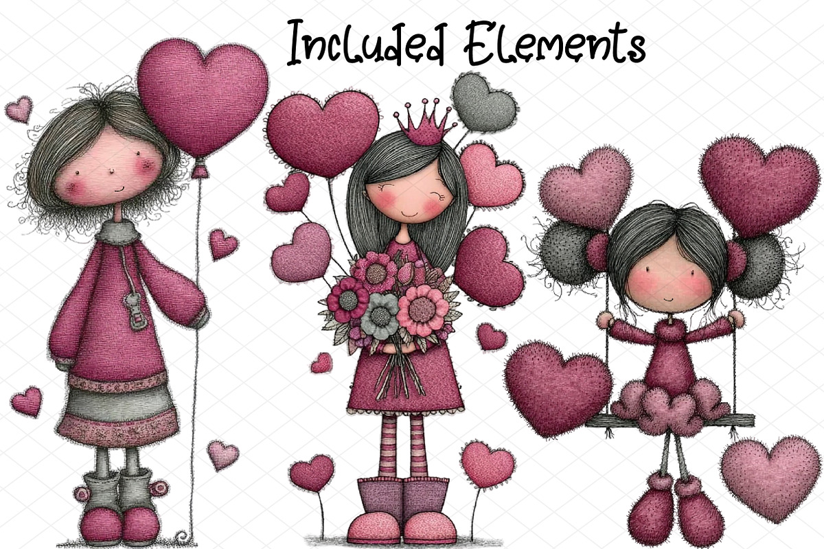 Quirky Valentine Fairy Girl Clipart, an Illustration by cherrydesign (Photo 2 of 4)