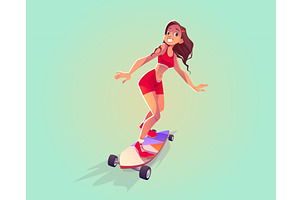 Cute Girl Riding On Skateboard