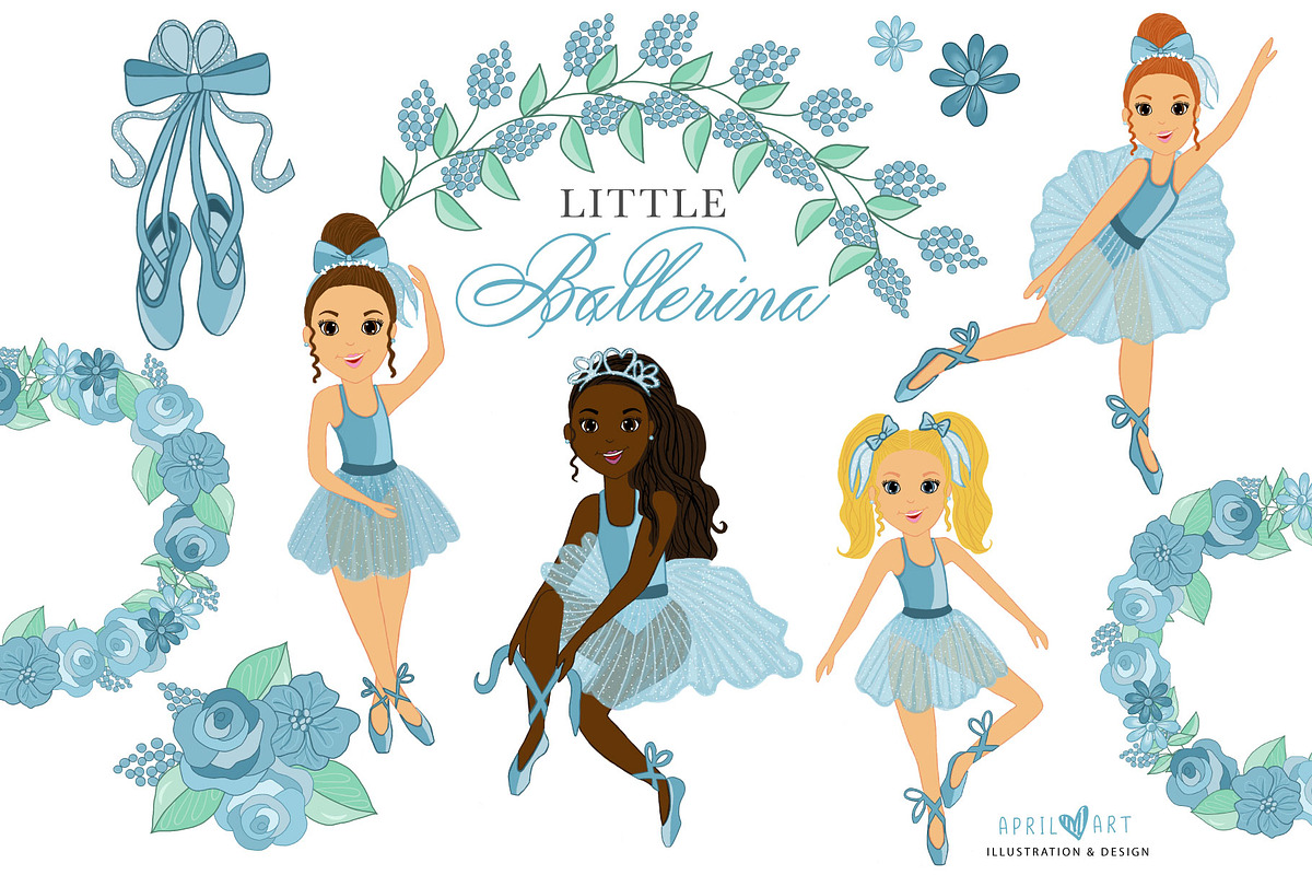 Blue Ballerina Girl Clipart, an Illustration by Oh Darling Graphics (Photo 1 of 3)