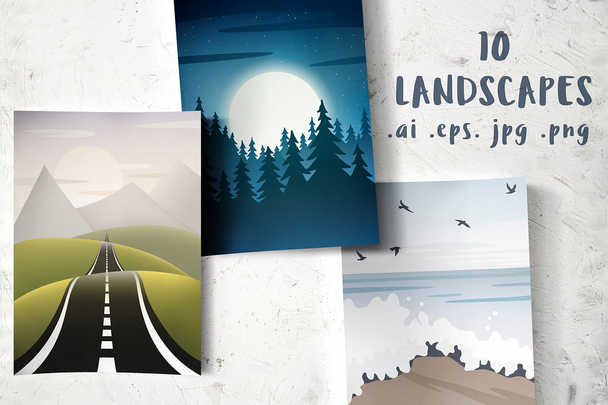 10 vector landscapes, a Decorative Illustration by pineart (Photo 1 of 3)