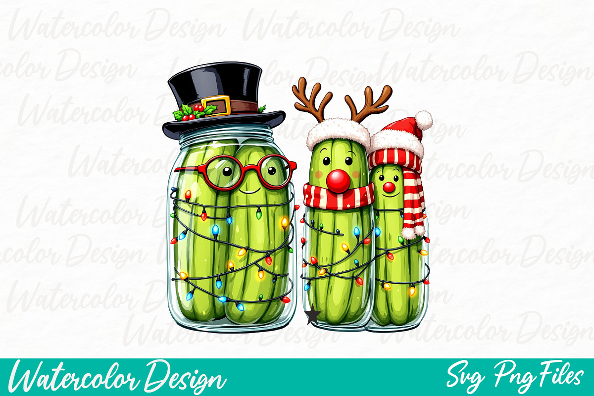 Funny Christmas Pickle Png, an Illustration by Watercolor design (Photo 1 of 3)