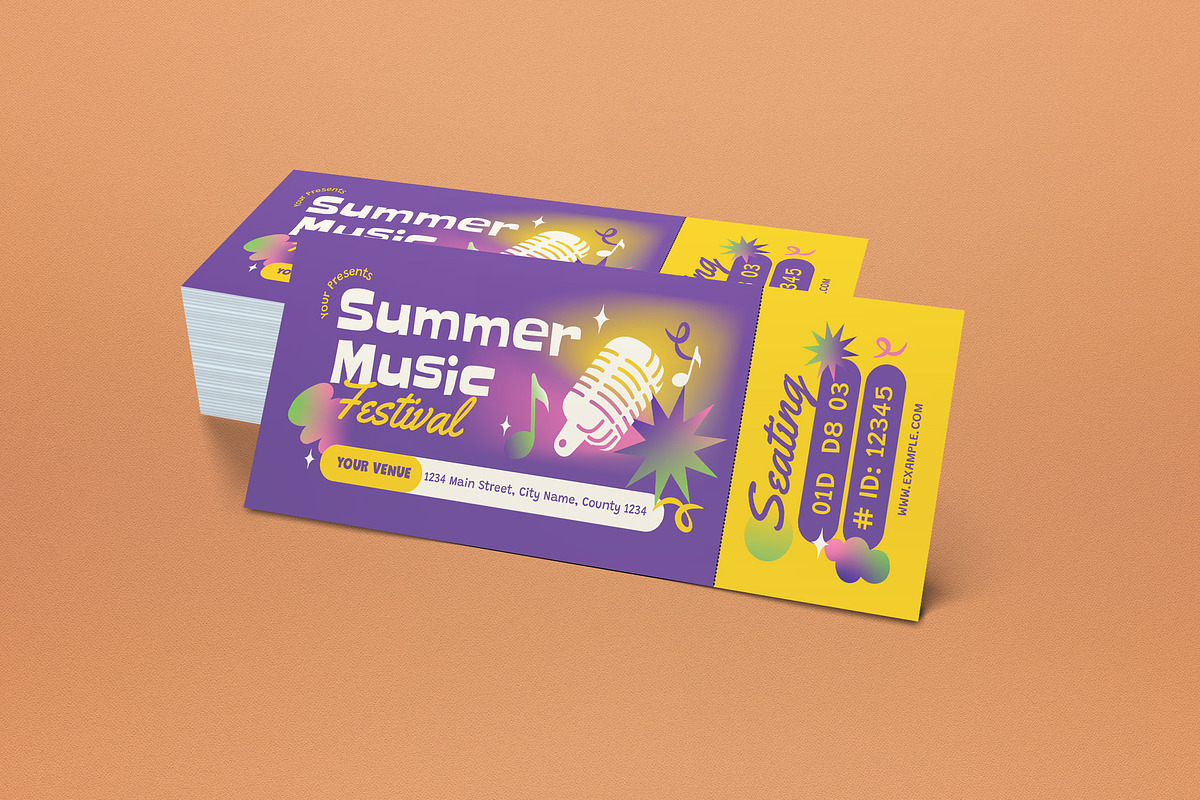 Summer Music Festival Ticket, a Card Template by graphicook (Photo 3 of 3)