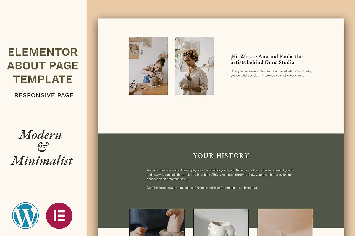 About Page Elementor Template for WP, a Websites & App Template by Eva Cogollos Studio (Photo 1 of 5)