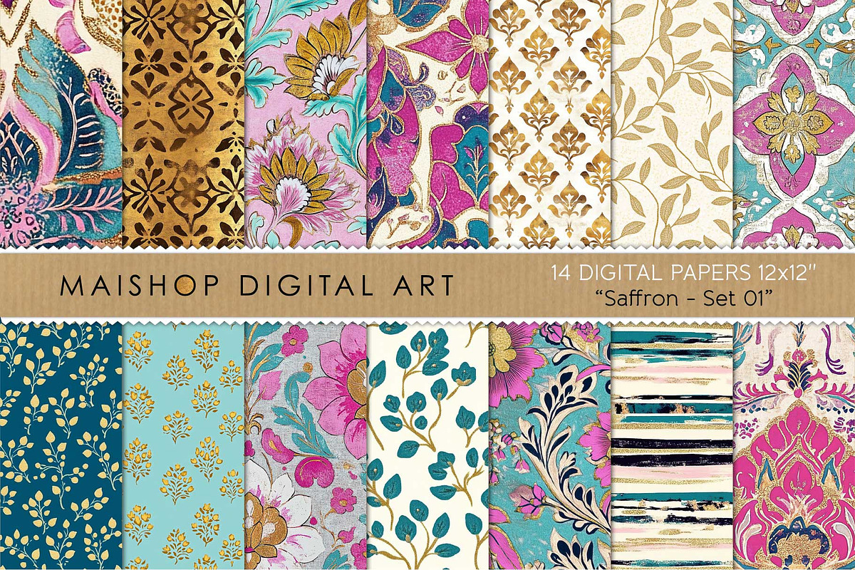 Colorful Block Print Patterns, a Pattern Graphic by Maishop