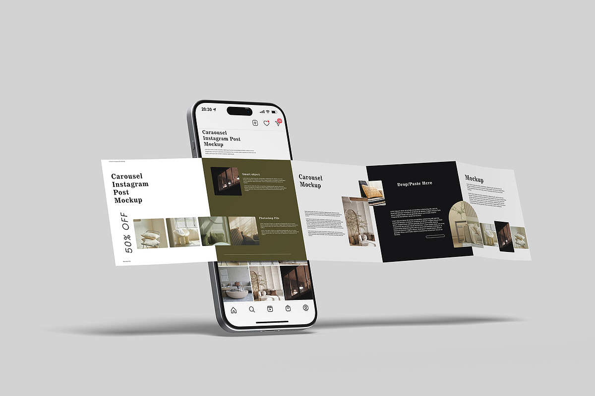 Carousel instagram post mockup, an iPhone Mockup by Graphicbars (Photo 8 of 13)