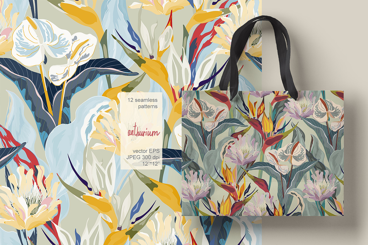 Tropical flowers vector seamless set, a Pattern Graphic by PatternsBlooming (Photo 3 of 8)