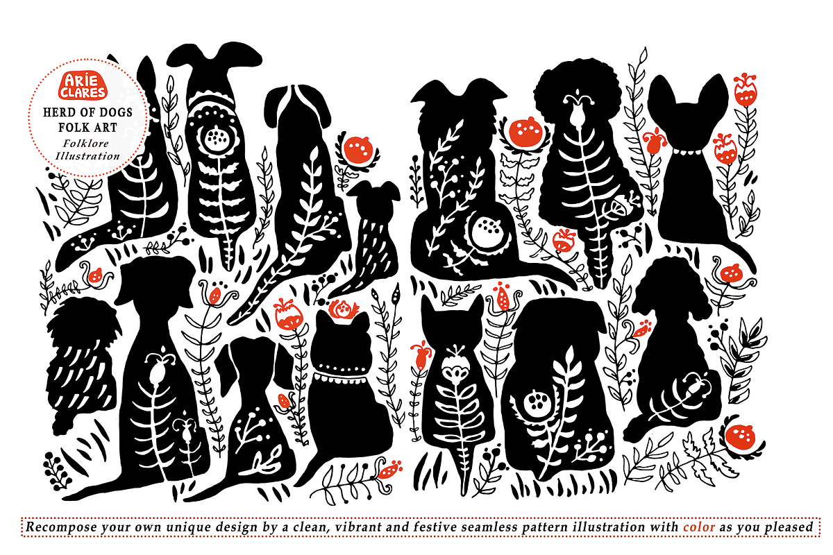 Herd of Dogs Folk Art, a Pattern Graphic by Arie Clares (Photo 3 of 12)