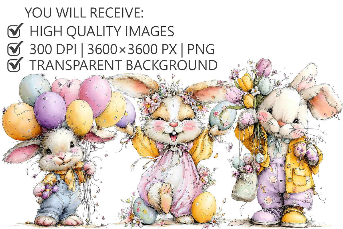 Whimsical Easter Bunny Clipart, an Illustration by Pixels.Craft (Photo 2 of 5)