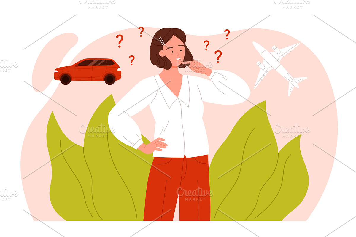 Woman Choosing Between Car And, a Transportation Illustration by Flashvector