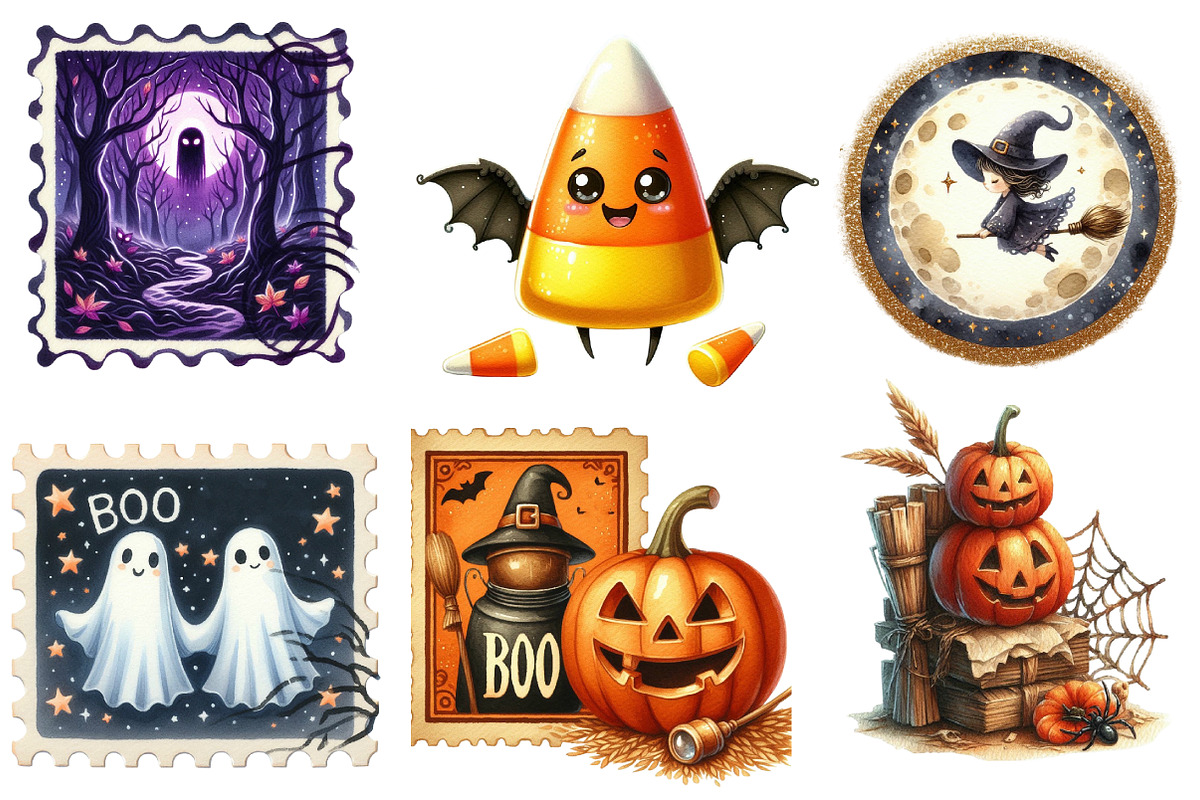 Halloween Postage Stamp Clipart, an Illustration by DreamArtGraphic (Photo 4 of 5)