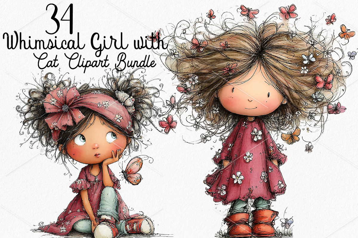 Whimsical Girl with Butterfly PNG, a Seasonal Illustration by Canvas Craft (Photo 1 of 7)