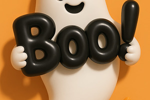 Cute cartoon ghost holding text Boo, a Photo by Dvoevnore photos
