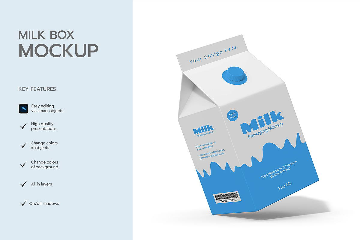 Floating Milk Box Packaging Mockup, a Product Mockup by graphypix (Photo 2 of 4)