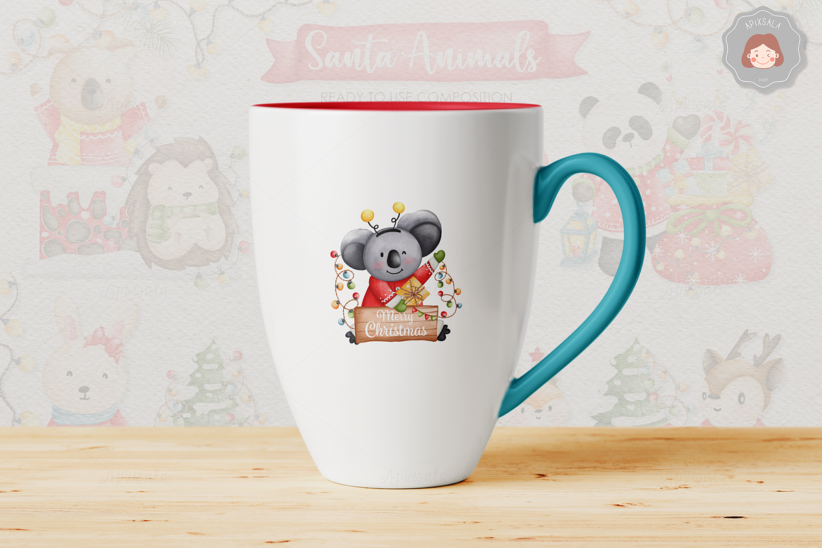 Watercolor Christmas Santa Animals, an Animal Illustration by Apixsala (Photo 18 of 18)