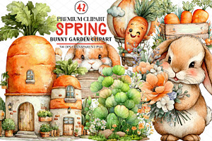 Spring Bunny Garden Clipart, an Illustration by cherrydesign