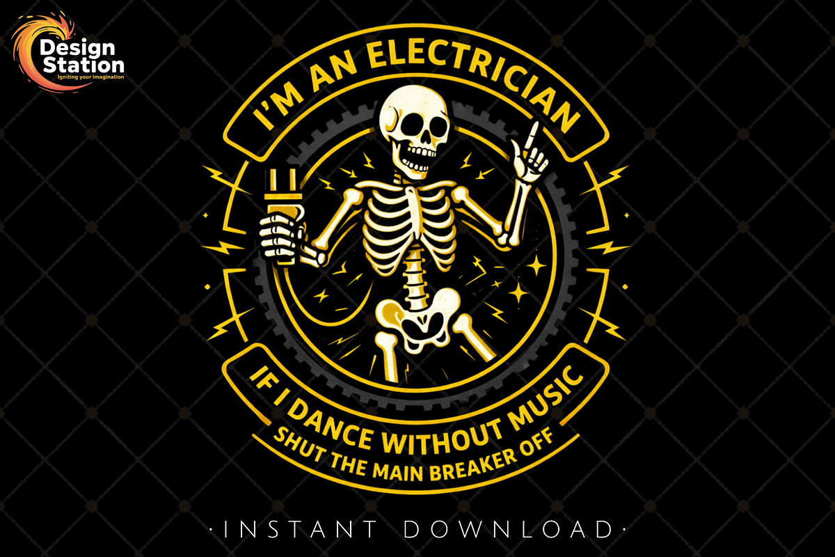 Funny Electrician Skeleton PNG, a Person Illustration by Design Station (Photo 1 of 3)