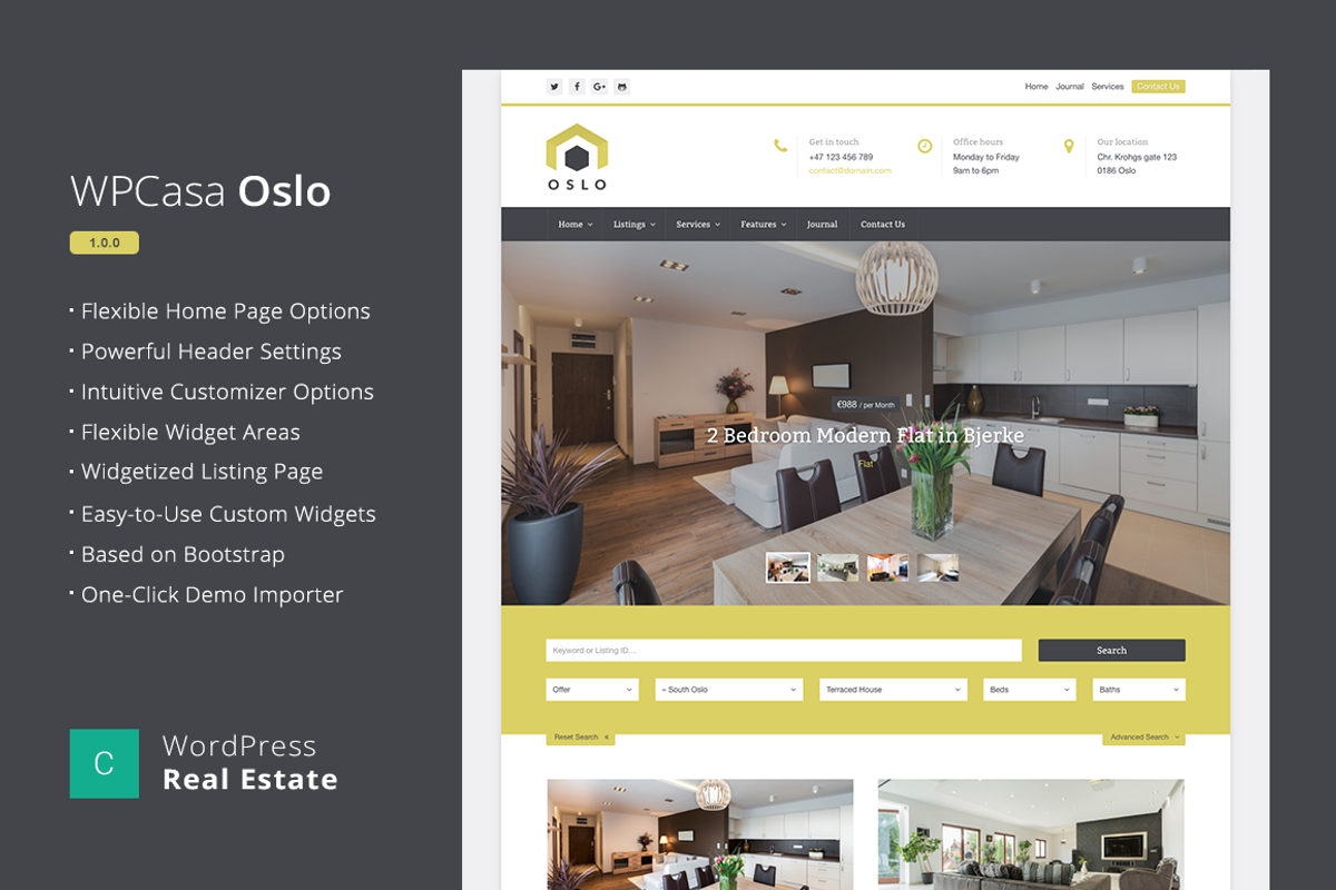 Real Estate WordPress WPCasa Oslo, a WordPress Template by WPCasa (Photo 1 of 6)