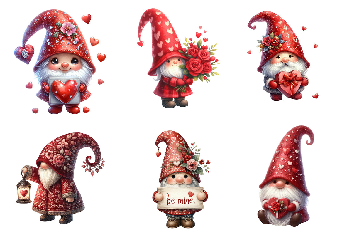 Cute watercolor valentine gnome clip, an Illustration by Designworld (Photo 2 of 4)