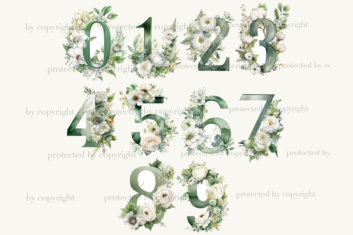 Greenery Alphabet Lettering Clipart, an Education Illustration by GlamArtZhanna (Photo 4 of 7)
