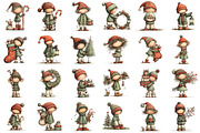 Whimsical Cute Christmas Elf Clipart, a Seasonal Illustration by designcity5 (Thumbnail 2 of 5)