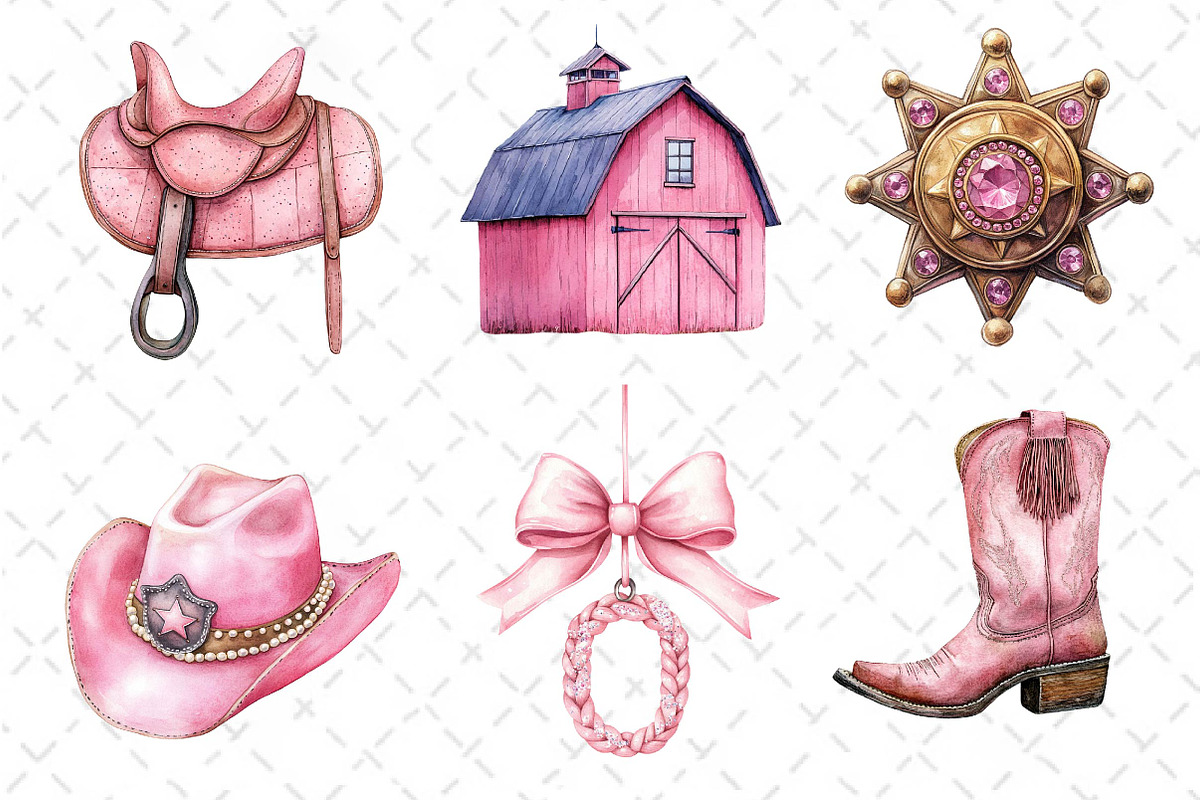 Pink Vintage Western Clipart, an Illustration by Dream Creation (Photo 3 of 6)